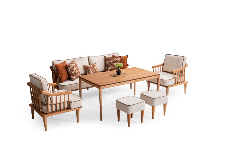 Zen Ahşap Balkon Takımı ( 3+1+1+masa+2 puf )